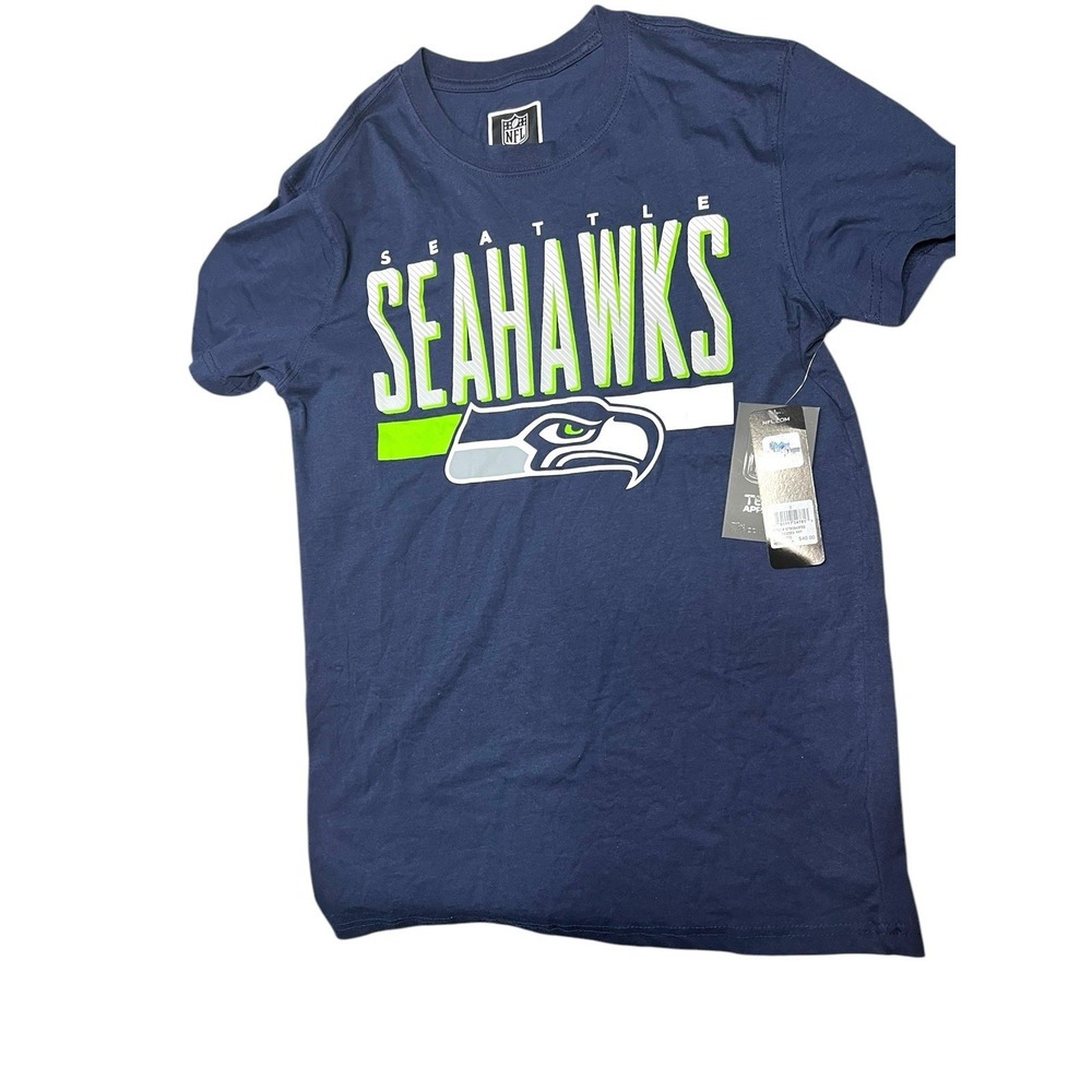 Seattle Seahawks T-Shirt Mens Size Small Blue NFL Team Apparel Logo Front/back‎